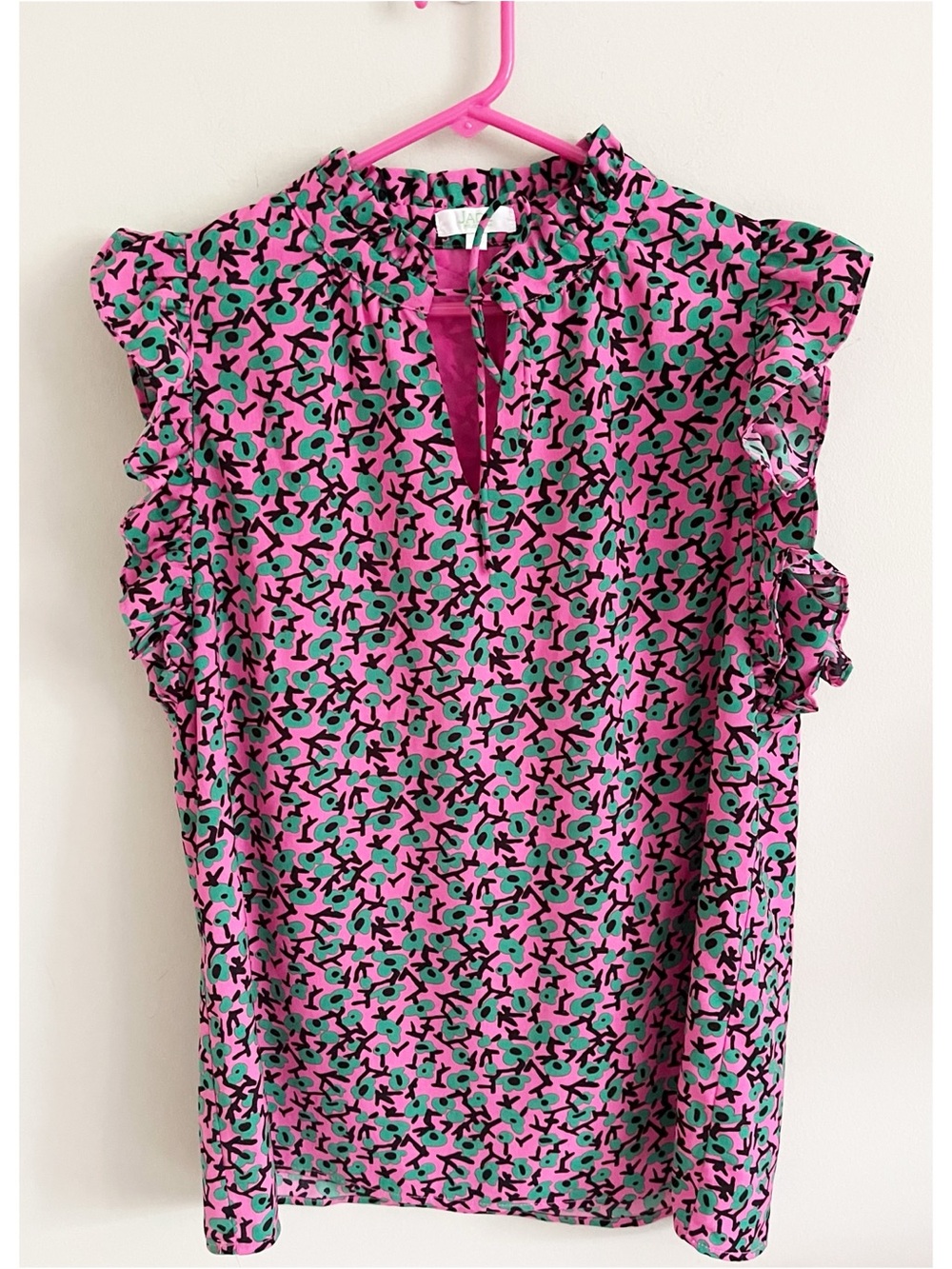 Jade Melody Tam pink and green flutter sleeve blouse
